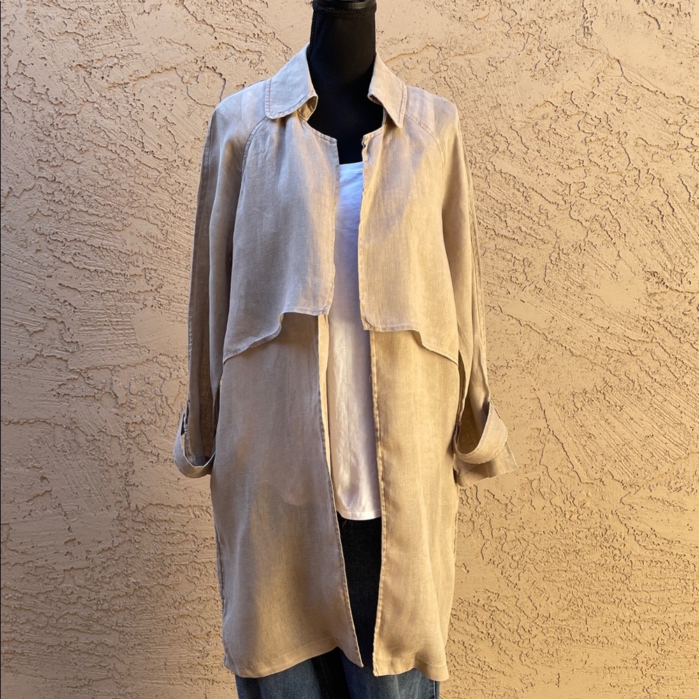 Artisan Ny Tan Linen Draped Trench Jacket